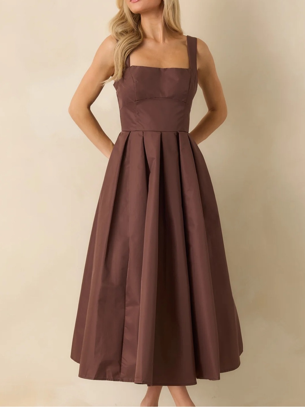 Red Dress Boutique Chestnut Brown Square Neck Midi Dress